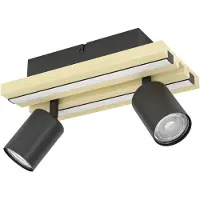 Eglo Plafonnière double Gesteira noire avec éléments en bois