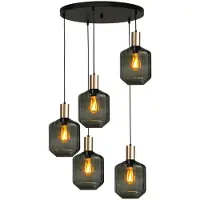 Masterlight Suspension loft 5 lumières - dorée - Porto avec verres verts Jagger