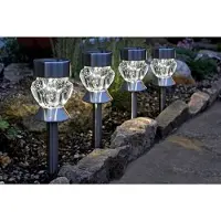 SMART GARDEN Lot de 4 bornes solaires en verre moulé sur tuteur, lumière led couleurs changeante, hauteur 34 cm x Ø 7 cm