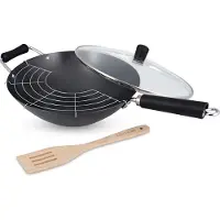 Ken Hom Set de 4 woks Acier au carbone avec revêtement anti-adhésif/poignée en résine phénolique Ø 31 cm