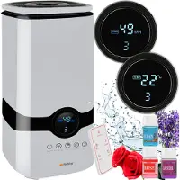 Ruhhy Humidificateur avec hygromètre Ionisateur Diffuseur d'arômes Huiles essentielles Lavande Brise marine Parfum de rose Blanc 22739