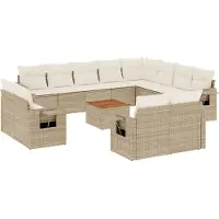 vidaXL Ensemble de 13 canapés de jardin avec coussins Beige Poly Rattan