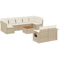 vidaXL Ensemble de salon de jardin 10 pièces avec coussins Beige Poly Rattan