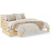 Homestyle4u Lit double en bois 160x200 avec 2 tiroirs naturelle pin Cadre de lit en bois massif sommier à lattes