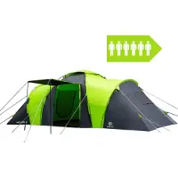 Peme Tente familiale Bojan 6 personnes, tente tunnel, imperméable (4 000 mm), grand auvent, hauteur sous plafond, moustiquaire, tente de camping, tente de festival, Vis-à-Vis, vert