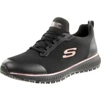 SKECHERS pour femme. 77222EC Baskets Work Slip-Resistant: Squad noir (38), Plat, Lacets, Casuel, Sport