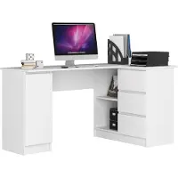 Akord Bureau d'angle pour ordinateur B20 avec tiroirs et armoire en blanc 155 cm ergonomique et durable pour maison et bureau
