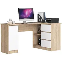 Akord Bureau D'angle Droit 3 Tiroirs 1 Placard Chêne Sonoma/Blanc 155X85X77