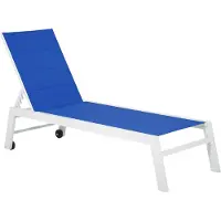 Happy Garden Set Bain De Soleil Et Table D'appoint Barbados En Textilène Bleu - Aluminium Blanc