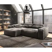 DELIFE Canapé d'angle Sirpio XL 270x170 cm Microfibre Marron Kaki Recamiere variable avec Tabouret