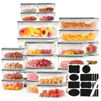 Avalo Boîtes de conservation alimentaires - Boîtes meal prep - Boîtes de congélation en plastique - Avec couvercle - Set de 30 pièces - Sans BPA - Compatibles micro-ondes