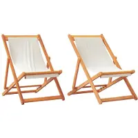 vidaXL Chaises de plage pliantes 2 pcs. Tissu blanc crème
