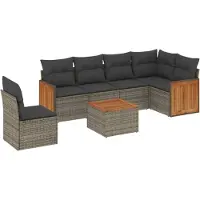 vidaXL Ensemble de salon de jardin 7 pièces avec coussins Gris Poly rotin