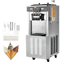 Vevor Machine à Crème Glacée Commerciale 34-44 L/h 1850 W 3 Saveurs