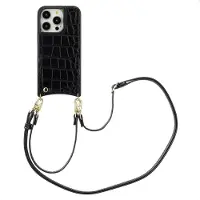 Selencia Coque de télephone Nova Croco avec cordon et porte-cartes pour Apple iPhone 14 Pro - Noir