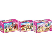 Playmobil 70206-07-08 : Ensemble de maison de poupée, comprenant une cuisine et une salle de bain