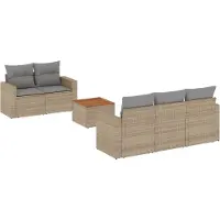 vidaXL Ensemble de salon de jardin 6 pièces avec coussins Beige Poly Rattan