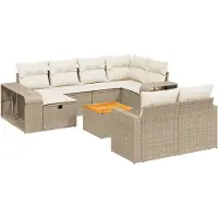 vidaXL Ensemble de salon de jardin 11 pièces avec coussins Beige Poly Rattan
