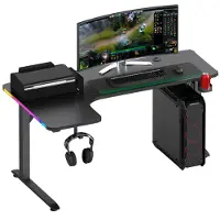 Avalo Bureau Gaming - 160x100x75 cm - Bureau en forme de L - Bureau de jeu avec éclairage LED - Table - Noir
