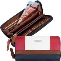Tom Tailor Porte-monnaies 'Juna' bleu foncé / marron / rouge / blanc