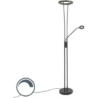 QAZQA Lampadaire moderne noir avec LED et bras de lecture - Divine