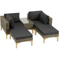 TecTake Salon en rotin avec structure en aluminium Bellaria - marron naturel