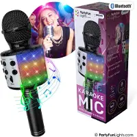 Partyfunlights Microphone karaoké Bluetooth avec éclairage et haut-parleur en noir