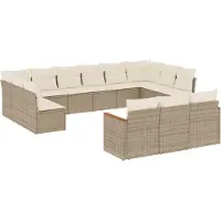 vidaXL Ensemble de 13 canapés de jardin avec coussins Beige Poly Rattan