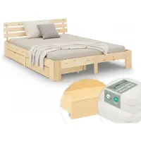 Homestyle4u Lit Double 160x200 cm avec 2 Matelas et Tiroirs Lit en Bois Naturelle Cadre de Lit Sommier à Lattes