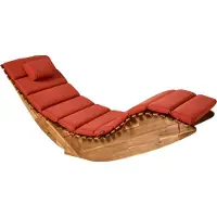 Beliani Chaise longue de jardin en bois d'acacia clair avec coussin rouge à lattes design à bascule forme chauffée terrasse jardin