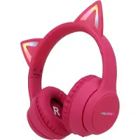 IMoshion Wireless Kids Headphones LED Light Cat Ear - Decibel Limiter - With AUX Cable - Hot Pink