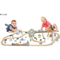 Polar B VIGA : Train en bois pour enfants, avec rails et 90 éléments