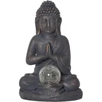 Star Trading Figurine solaire à LED « Bouddha », Bouddha gris, boule de verre