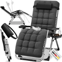 Aktiv shop GmbH ELONEO Chaise longue pliable avec rembourrage Premium, Chaise longue résistante aux intempéries avec une capacité de charge de 200 kg, Chaise de jardin extra large avec porte-boisson, noir