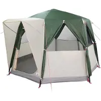 vidaXL Tente cabane 3 personnes avec toit, vert et blanc, 320 x 320 x 203 cm