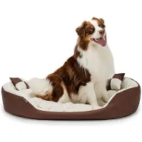 Lionto Lit pour chien, panier élégant 4 en 1, hydrofuge, résistant aux éraflures & facile d'entretien, 110x80 cm, brun/beige