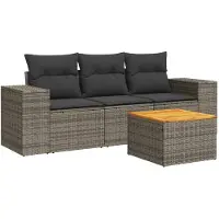 vidaXL Ensemble de salon de jardin 4 pièces avec coussins Gris Poly rotin
