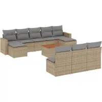 vidaXL Ensemble de salon de jardin 11 pièces avec coussins Beige Poly Rattan