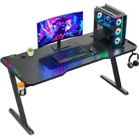 Avalo Bureau de gaming - - 140x60x73 - CM Éclairage LED Intégré - Noir