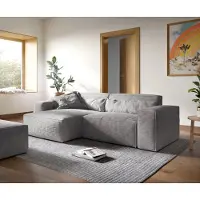 DELIFE Canapé d'angle Sirpio XL 270x170 cm Velours côtelé Gris argenté Recamiere variable avec Tabouret