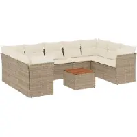 vidaXL Ensemble de salon de jardin 10 pièces avec coussins Beige Poly Rattan