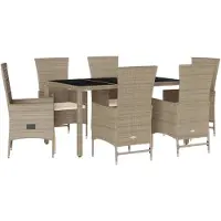 vidaXL Ensemble de jardin 7 pièces avec coussins Beige Poly rotin