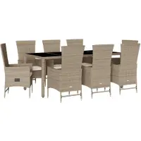 vidaXL Salon de jardin 9 pièces avec coussins Beige Poly Rattan