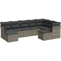 vidaXL Ensemble de salon de jardin 9 pièces avec coussins Gris Poly rotin