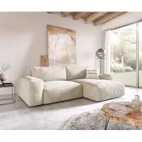 DELIFE Canapé d'angle Lanzo XL 270x180 cm Velours côtelé Beige Recamière variable