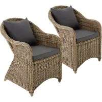 TecTake 2 fauteuils en rotin avec structure en aluminium, coussins d'assise et de dossier inclus - marron naturel