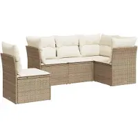 vidaXL Ensemble de salon de jardin 5 pièces avec coussins Beige Poly Rattan