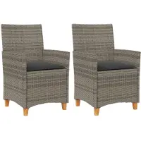 vidaXL Chaises de jardin avec coussins 2 pcs. Gris Poly Rotin Massif