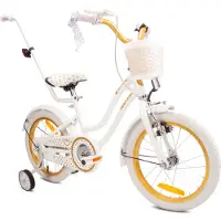 Sun baby Vélo pour filles Heart Bike 16 pouces, à partir de 4 ans, avec roues d'appoint, barre de poussée amovible, panier, sonnette, frein à rétropédalage et freins V-Brake