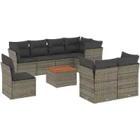 vidaXL Ensemble de salon de jardin 9 pièces avec coussins Gris Poly rotin